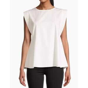 Saks Harshman Ivory Color 100% Cotton Cap Sleeve Modern Top Size L